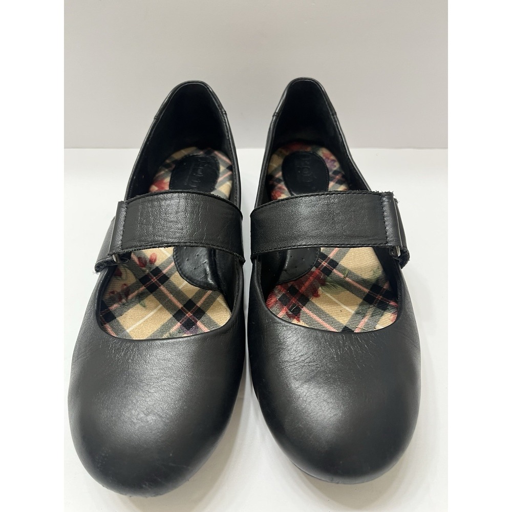 Børn Malli Mary Jane Leather Flats Black Hook & Loop Strap Comfort Women's 8